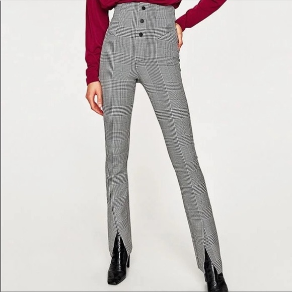 Zara Plaid Houndstooth Slit Pants - Picture 1 of 7
